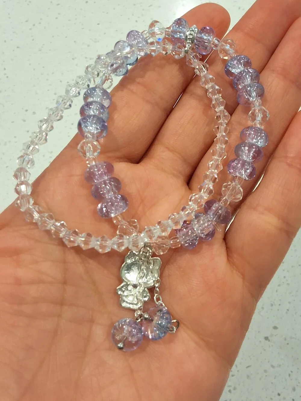 Hello Kitty Beautiful Purple Clear Beaded Charm Bracelet , NEW